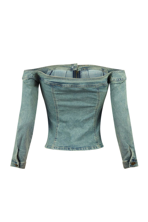 Palmer Vintage Washed Off Shoulder Denim Top